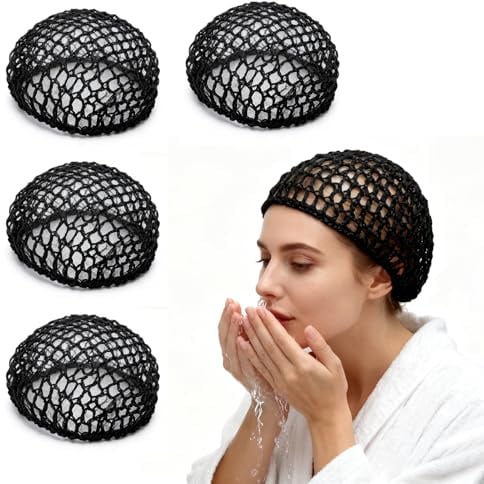 4 Stück Haarnetz Schlafhaube Dehnbare Bonnets Schlafmütze Atmungsaktive | Haarnetze zum Schlafen, Perücke Kopfschutz, Mesh Häkelwelle Kochmützen, für Frauen, Lockenpflege, Duschen Haarpflege, Lange