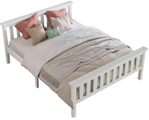 Aceinheu Doppelbett, Holzbett aus massiver Kiefer mit Lattenrost, Stabiles Massivholzbett mit Mittelstütze, Jugendbett & Gästebett, Bettgestell ohne Matratze, (140 x 200 cm)