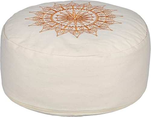 Sonic Energy Meditation Cushion, Natur (MMC1)) | 35 cm Durchmesser, 17 cm hoch, waschbarer Bezug, anpassbare Füllmenge, Mandala-Design, Baumwolle, Buchweizen
