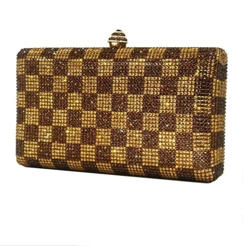 OZLCUA Borse Con Strass Borsa da sera donna con diamanti, pochette banchetto strass, motivo scozzese bianco e nero, color block, sposa(Coffee)