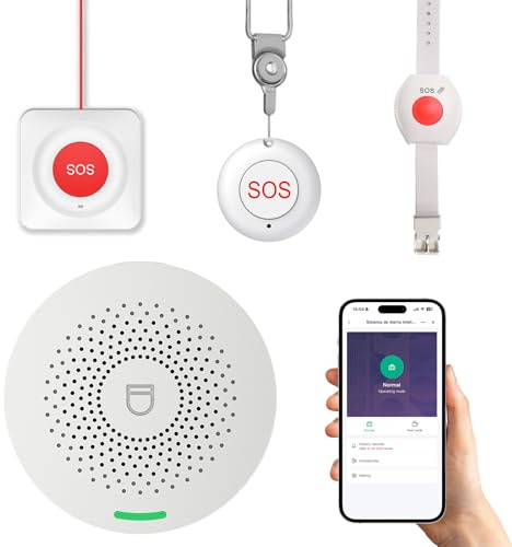 Pulsera con Botón de Emergencia para Ancianos con WiFi, Avisador Personas Mayores sin Suscripción, IP55 Impermeable, Alarma 85 dB, Notificaciones por App y Volumen Ajustable (Kit de 4)
