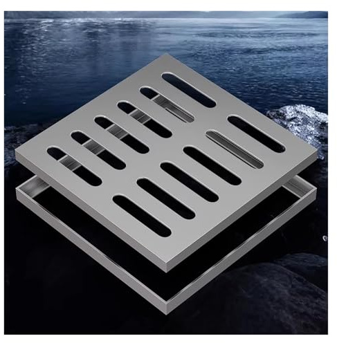 grille evacuation eau exterieur Grille De Drainage Carrée À Profil Bas En Acier Inoxydable Avec Cadre, Couvercle De Grille De Drainage Extérieur, Grille De Tranchée(2 pcs,25x25x2cm(9.8x9.8x4/5))
