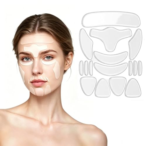 16 Pezzi Cerotti Antirughe Viso in Silicone Riutilizzabili, Patch Facciali per Rughe Facciali – Strisce Antirughe per Fronte, Occhi e Bocca