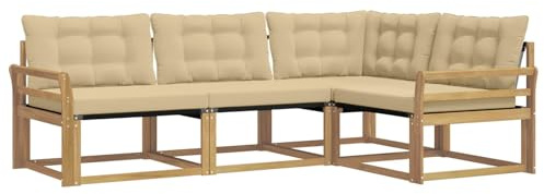 vidaXL Outdoor-Sofagarnitur mit Kissen 4 pcs Weiß und Beige, Garten Loungeset, modernes Outdoor Sofa, langlebige Möbel, stylische Terassen-Sitzgelegenheiten, ideal zum Entspannen