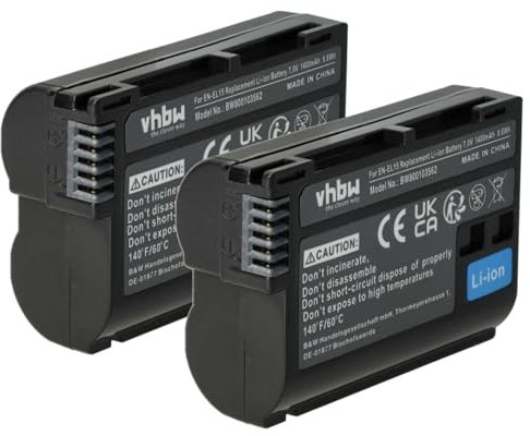vhbw 2X Batterie Compatible avec Nikon D800E, D810, WT-7, Z6 II, Z5 II, Z6, D8000, Z5, MH-25a, D850, D810a Appareil Photo (1400mAh, 7V, Li-ION), Puce