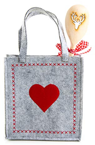 Logbuch-Verlag kleine Geschenktasche aus Filz 18 x 20 cm mit Kochlöffel aus Holz - Weihnachten Filztasche rot grau