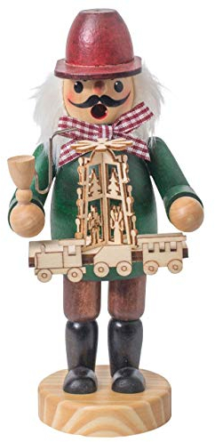 OBC Räuchermännchen Händler grün rot, 18 cm, Dekofigur handbemalt im Kunsthandwerks-Stil/Räuchermann/Räucherfigur aus Holz