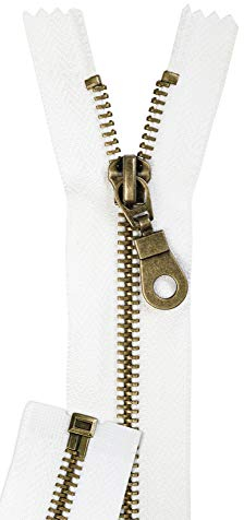 Jajasio 2 Stk. Reißverschluss Metall Messing Teilbar in 13 Farben weiss 60cm Metallreißverschluss für Jacken Mantel