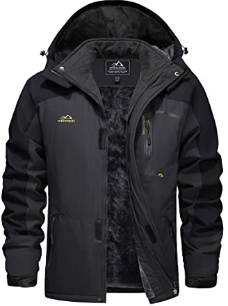 EKLENTSON Herren Winterjacke Skijacke Gefütterte Warme Wanderjacke Schnee Jacke mit Kapuze, (Schwarz-grau, M)