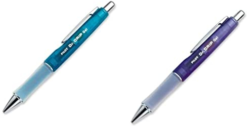 Pilot Dr. Grip Nachfüllbarer und einziehbarer Gel-Tintenroller, feine Spitze, violetter Schaft, schwarze Tinte (36261) und blauer Schaft, schwarze Tinte, Einzelstift (36260), 2 Stück