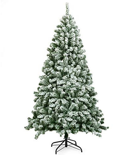 COSTWAY 135/180/225cm Künstlicher Weihnachtsbaum mit Schnee, Tannenbaum mit Metallständer, Christbaum 400/928/1346 Spitzen PVC, Kunstbaum Weihnachten Klappsystem für Zuhause Büro Geschäfte (180cm)