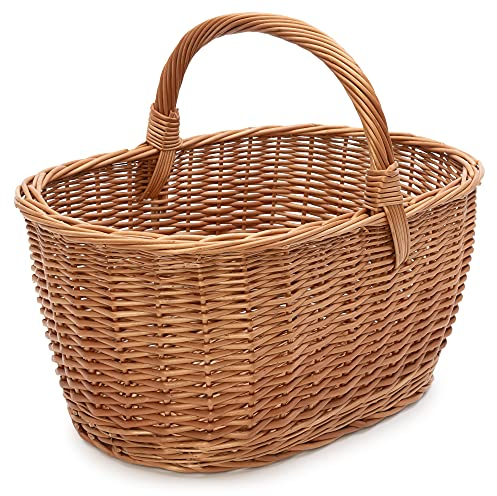 TYSK Design Marktkorb (Größe und Form wählbar) Einkaufskorb, Korb zum Einkaufen/Henkelkorb geflochten aus Weide