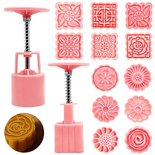 Molde para Pasteles de Luna con 12 Sellos de Galletas, Moldes de Prensa para Pasteles de Luna, Molde para Pasteles de Luna en 3D, Mooncake Mold para DecoracióN de Flores, Herramientas para Hornear