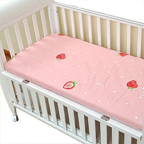 Baby Spannbettlaken - Matratzenschoner für Kinderbetten - 100% Bio-Baumwolle, Schadstofffrei - für Beistellbett, Wiege und Stubenwagen (Erdbeere,Matratze: 100x56cm)