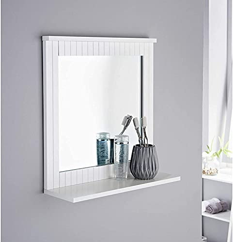 Homme Concept White Bathroom Mirror with Shelf - Wall-Mounted Vanity Mirror, Space-Saving Wood Frame for Modern Bathroom & Living Room Décor.