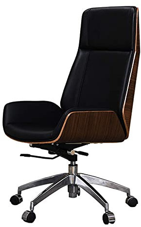 AMAZOM Sedia Ergonomica Girevole per Computer di Casa Tavolo da Ufficio in Pelle Reclinabile Sedie Visitatore Altalena in Legno di Noce con Schienale Alto Nero