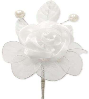 ARTE DEGLI ARGENTI N.12 BOUQUET MAZZETTO ROSA COLORE BIANCO con PERLINE ALTEZZA Cm.15 con 5 RACCHETTE PORTA CONFETTI SEGNAPOSTO NOZZE COMUNIONE CRESIMA AT2538/BI