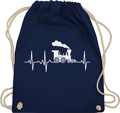 Turnbeutel Rucksack - Hobby Outfit - Dampflok Herzschlag weiß - Unisize - Navy Blau - geschenke kinderrucksack fahrzeuge kinder zug stofftasche kindergartenrucksack flugzeugen züge sportbeutel