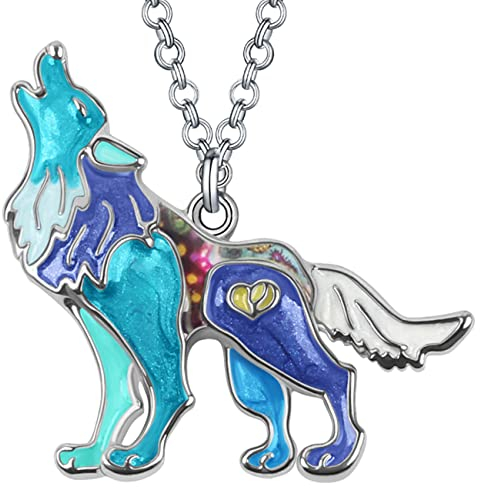 Emaille Legierung Wolf Halskette Anhänger Modeschmuck Niedliche Charms Geschenke für Frauen Mädchen (Blau)
