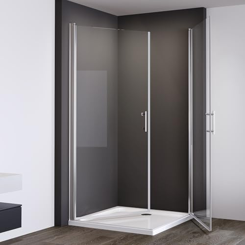 IMPTS Duschkabine 70x100 Eckeinstieg mit Pendeltür Duschabtrennung komplett Doppelt Schwingtür Duschtür Nische aus 6mm ESG glas mit Nano-Beschichtung Hohe 195cm, INKL. Duschwanne & Ablaufgarnitur