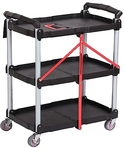 mosegor Servierwagen mit Rollen 3 Etagen klappbar Rollwagen Küchenwagen 651x392x832mm Tragkraft 90 kg für Büro, Lager und Haus, schwarz