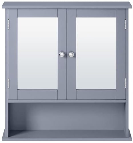 Abician Armoire Murale en Bois MDF avec 2 Portes à Miroir, Étagère Réglable, Armoire de Rangement pour Salle de Bains, Chambre, Cuisine, Salle de Séjour, 56 ×13 × 58 cm Gris