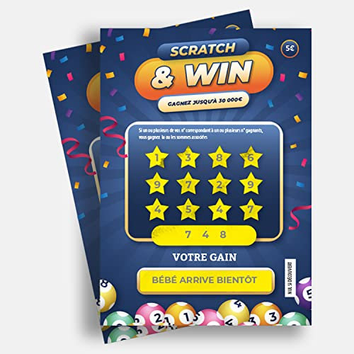 Lot de 2 Carte à gratter Deluxe Bébé arrive bientôt - Annonce grossesse originale - Surprise naissance - idéal pour les parrains marraines (SCRATCH WIN)