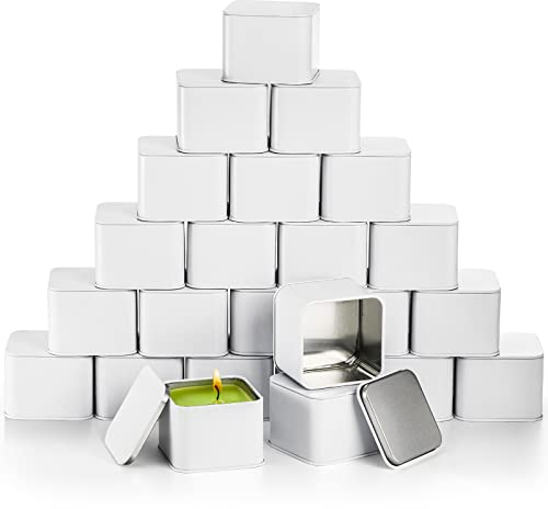 AVLA 24 Stück Kerzendosen, 237 ml quadratische Kerzengläser mit Deckel, Metall-Kerzenbehälter, leere Bulk-Süßigkeiten-Aufbewahrungsdosen-Sets für DIY-Kerzen, weiße dekorative Kerzenherstellung