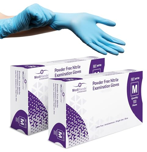 Farla Medical MediRange Guantes Nitrilo Talla M – Resistentes Guantes de Trabajo Azules Desechables – Guantes de Nitrilo Sin Polvo, Látex ni Proteína, Uso Médico, Alimentario – Pack de 200