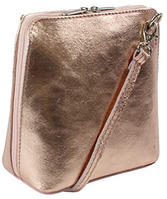Womens Italian Leather Cross Body Handbag Small Shoulder Bag (Rose Gold)