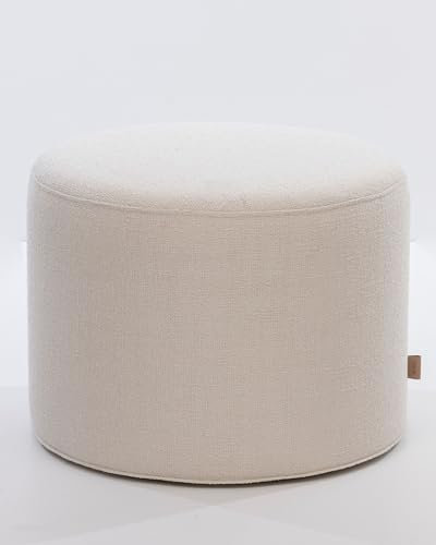 SIX Design Pouf Polsterhocker Sitzhocker Fußhocker rund 42x53 Webstoff Weiß