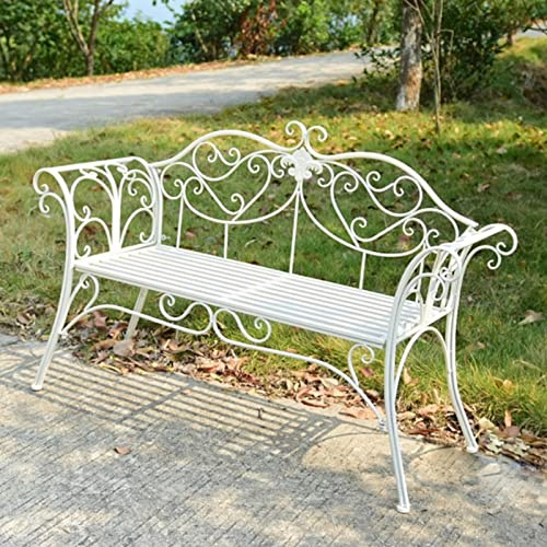 Retro Gartenbank, Gartenbank Metall für Den Außenbereich, 2-Sitzer mit Gebogener Rückenlehne und Armlehne, Zweisitzer-Stühle für Park, Hof, Veranda, Rasen, Hinterhof, Montage Max 250 Kg ( Color : Whit