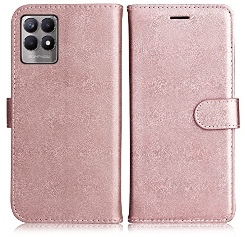 DENDICO Funda para OPPO Realme 8i, Billetera Carcasa de Piel PU con Ranuras para Tarjetas, Magnético Funda para OPPO Realme 8i, Rosado