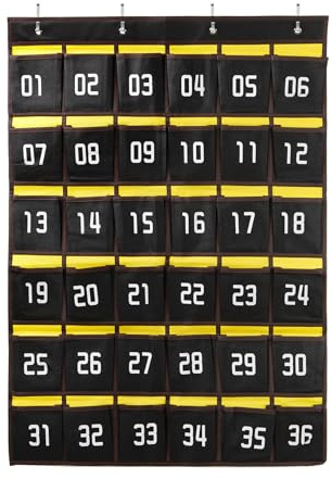 SAVORLIVING Nummerierte Aufbewahrungstasche für Klassenzimmer, Handy Organizer Klassenzimmer, Handygarage Schule, 36 Nummerierte Taschen, Handy Aufbewahrungstasche mit 4 Klebehaken/4 Türhaken(Schwarz)