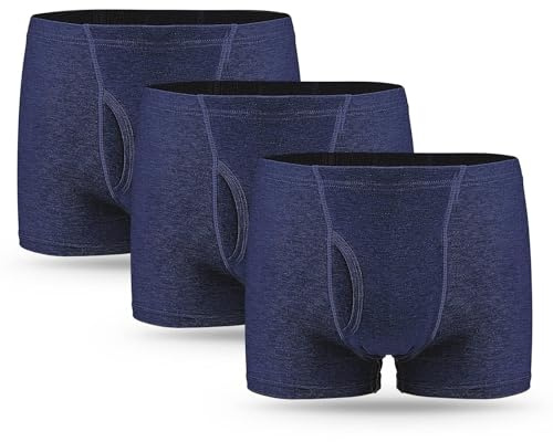 FAMI HELPER 3er Pack Inkontinenz Pants Männer mit 250ml saugfähiger Einlage | Herren Boxershorts aus Baumwolle weich atmungsaktiv bequem und wiederverwendbare saugfähige Inkontinenz-Unterwäsche Blau