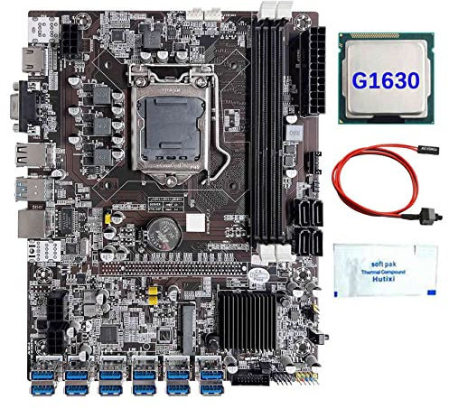 Jojomino B75 12 Card GPU BTC Mining Motherboard+G1630 CPU+Thermal Grease+Switch Cable 12XUSB3.0(PCIE) Slot LGA1155 DDR3 RAM MSATA