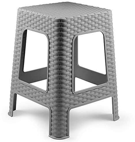 Acan Tradineur - Taburete de plástico Rattan, Asiento de 26,5 x 26,5 cm, imitación de Mimbre, banqueta Multiusos, Cocina, salón, Fabricado en España (Gris Claro - 45 x 36 x 36 cm)