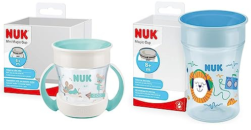 Nuk Tasse antifuite 360° | À partir de 6 mois | 160 ml | Souris & Tasse d’Apprentissage Magic Cup | Bordure 360° antifuites | 8+ mois | sans BPA | 230 ml | hérisson