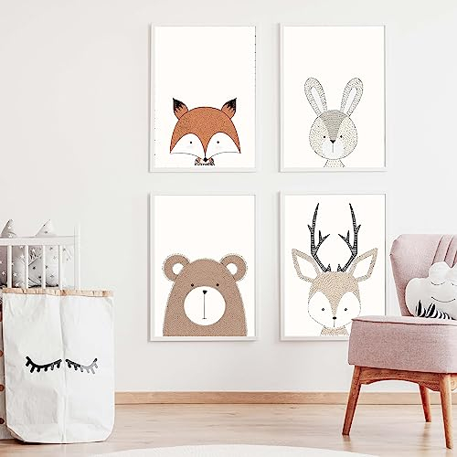 WANDKIND Kinderzimmer Poster Set Premium P715 / Waldtiere Babyzimmer Wandbild Wandbilder (A4-21,0 x 29,7 cm, Weiß/White)