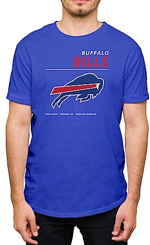 Hybrid Sports NFL - Team Logo und Statistiken - Erwachsene Unisex Kurzarm Fan T-Shirt für Männer und Frauen - Offizielles Lizenzprodukt, Buffalo Bills - Königsblau, XXL
