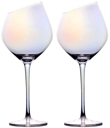 INTIRILIFE 2x Wein Glas mit moderner Kante - 470 ml Füllmenge und Regenbogen Schimmer - Rotwein Glas Kelch Spülmaschinenfest Kristallglas stoßfest