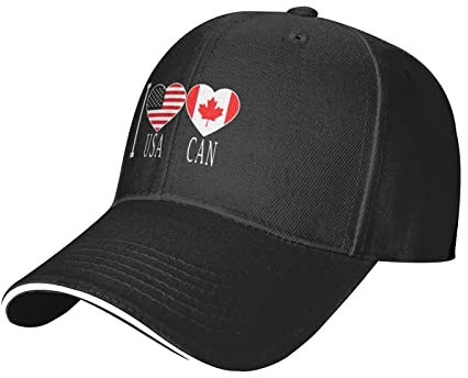 Baseballkappe mit kanadischer amerikanischer Flagge, Zwillingsherz, Trucker-Hüte, Vintage-Baumwolle, Papa-Mütze für Männer und Frauen, Schwarz