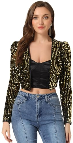 Allegra K Damen Pailletten Jacke Langarm Party Club Offen Glitzer Cardigan Kurzjacke Glitzer Bolero