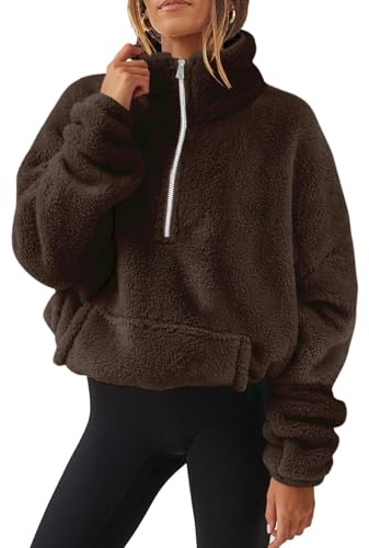 Fleecejacke Damen,Reißverschluss Ausschnitt Pullover Mit Tasche Teddy Fleece Hoodie Warm Teddyjacke Stehkragen Sweatjacke Winterjacke Weich Übergangsjacke Komfort Mantel Plüschjacke Jacken