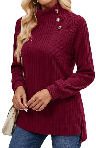 Akiooue Womens Polo Turtle Neck Jumpers Ladies Fashion Fall Winter Knitted Jumpers for Women UK Women's Long Sleeve Chunky Sweaters