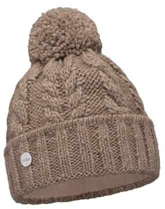 ELIMELI Damen Winter Mütze warme Strickmütze Wintermütze mit Bommel Slouch Beanie Damen für Winter Bommelmütze Hergestellt in EU Farbenauswahl 19005 (Cappuccino)