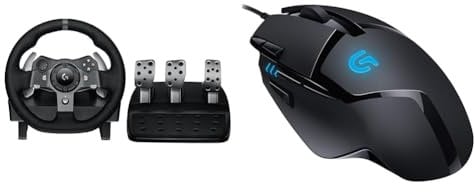 Logitech G G920 Driving Force Racing Wheel and Floor Pedals, Real Force Feedback & 02 Hyperion Fury Wired Gaming Mouse, 4,000 DPI, Lightweight, 8 Programmable Buttons, DPI Switch Button