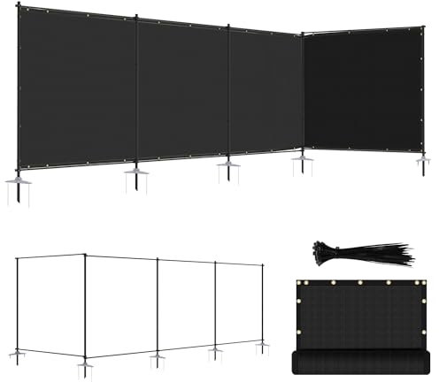 ECOOPTS Sichtschutzzaun-Set mit Stangen und Schienen, Erdspieße, Zaun-Set für Terrasse, Garten, Pool, Hof, Schwarz, 1,8 m H x 6,3 m
