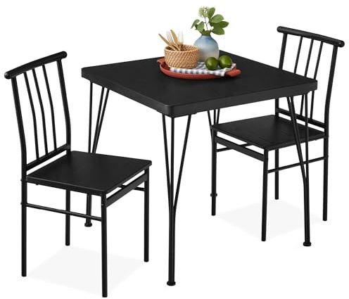 Best Choice Products 3-Piece Dining Set Modern Dining Table Set, Metal and Wood Square Dining Table for Kitchen, Dining Room, Dinette, Breakfast Nook w/ 2 Chairs - Black
