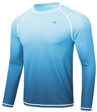 Huayuzh Rashguard Herren Schwimmen Langarmshirt Schwimm Tshirt Schnelltrocknend Atmungsaktiv Surfen Angeln Wandern Top Verlaufsfarbe Graublau L